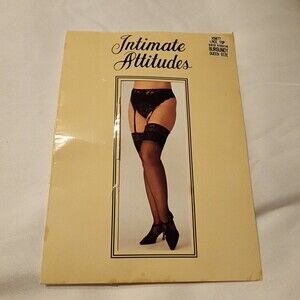 Intimates Attitudes Lace Top Sheer Stocking- Burgundy-(Queen)